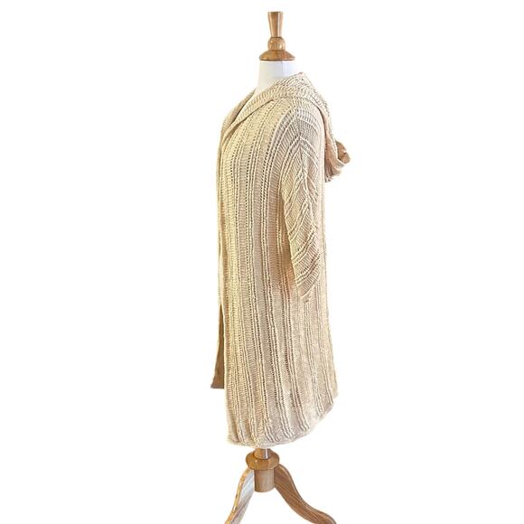 American Eagle Ivory Short Sleeve Hooded Open Knit Open Front Cardigan Duster S - Picture 3 of 9